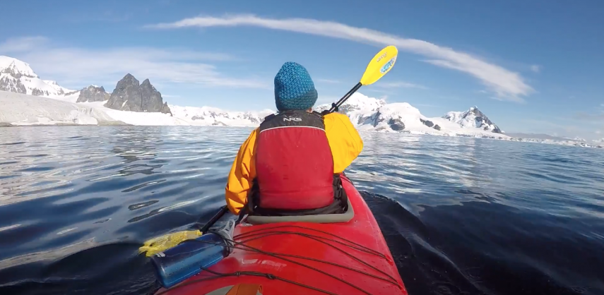 Paddling a kayak in Antarctica