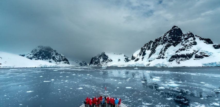 The MS Expedition ship cruising in Antarctica