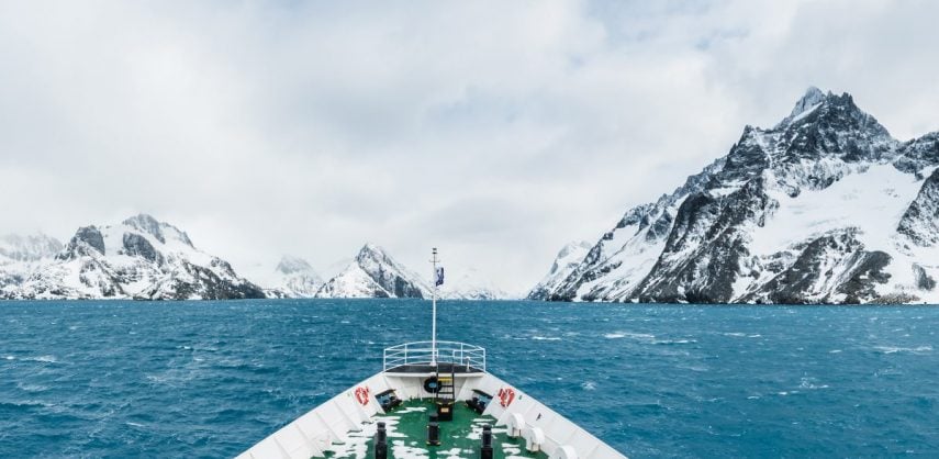 Wind-whipped dramatic Antarctic scenery