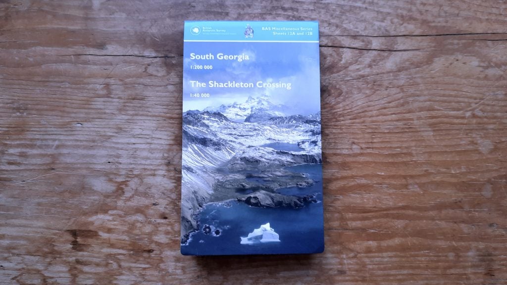 The folded Map of South Georgia with the Shackleton Crossing, produced by the British Antarctic Survey (BAS Miscellaneous Series sheets 12A & 12B)