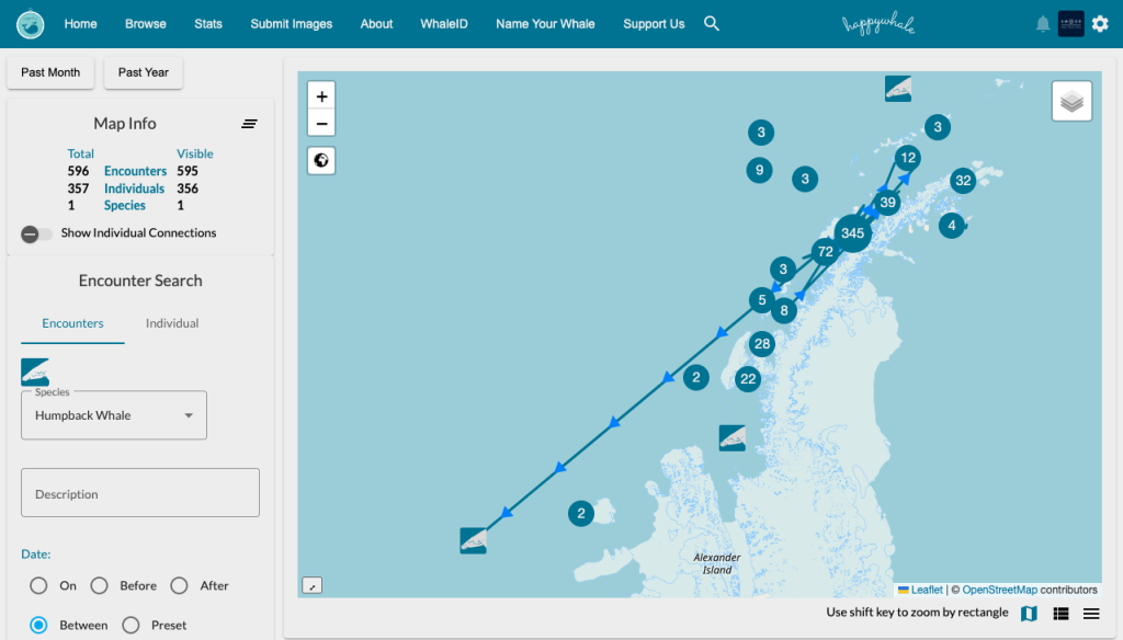 Humpback whale data from Happy Whale