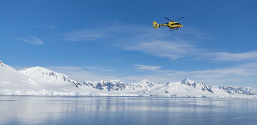 Helicopter flight in Antarctica