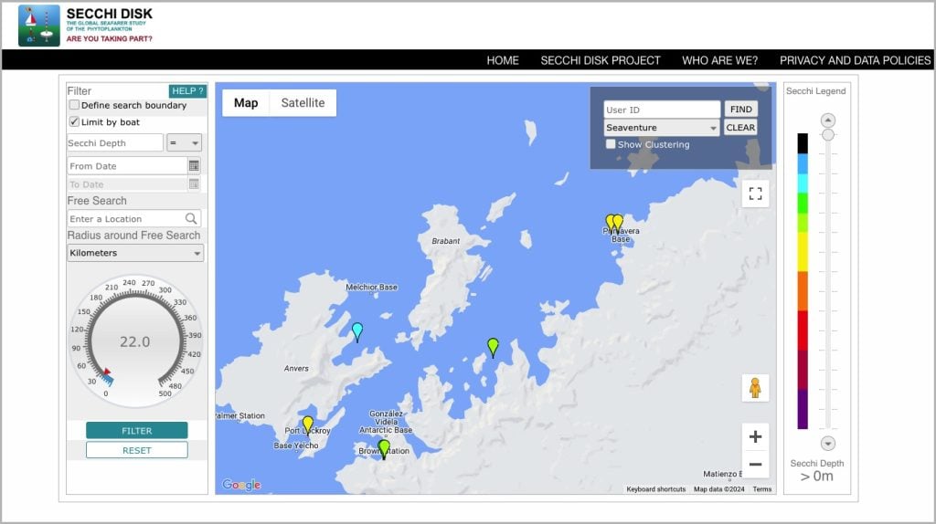 Graph showing Secchi disk information collected by Seaventure ship in Antarctica