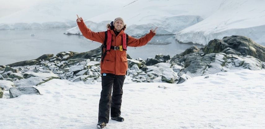 Saunders Carmichael Brown in the snow on the Antarctic Peninsula